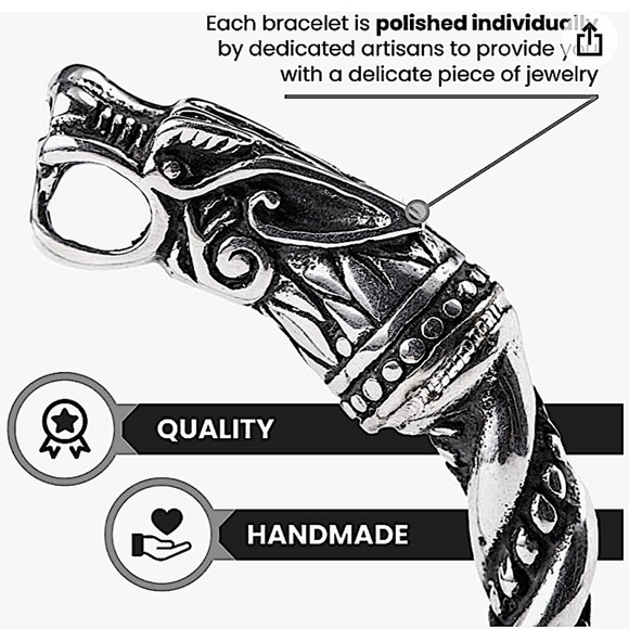 SILVER VIKING WOLF BRACELET SILVER ARM BAND CUFF BANGLE - Picture 7 of 9